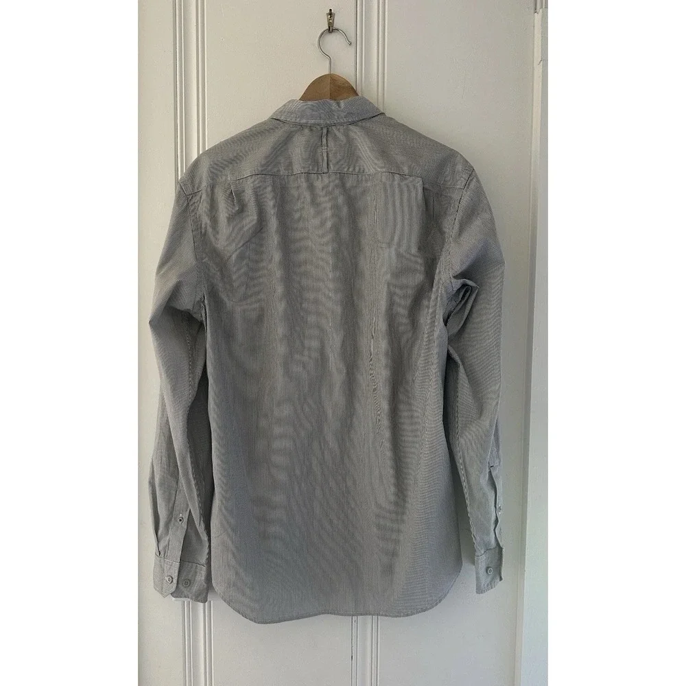 Banana Republic Custom 078 Wash Shirt Mens M Slim Fit Gray Stripe Cotton